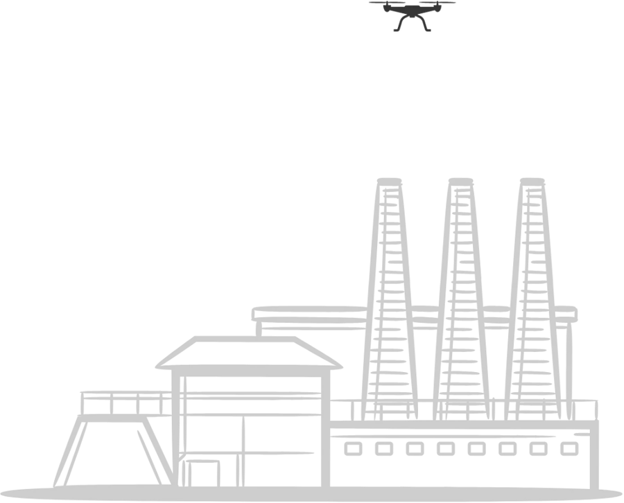 Drone boven een industrieterrein